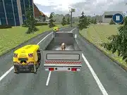 A powerful cargo truck navigating a challenging dirt road with a sunny sky in the background, showcasing the Animal Transport